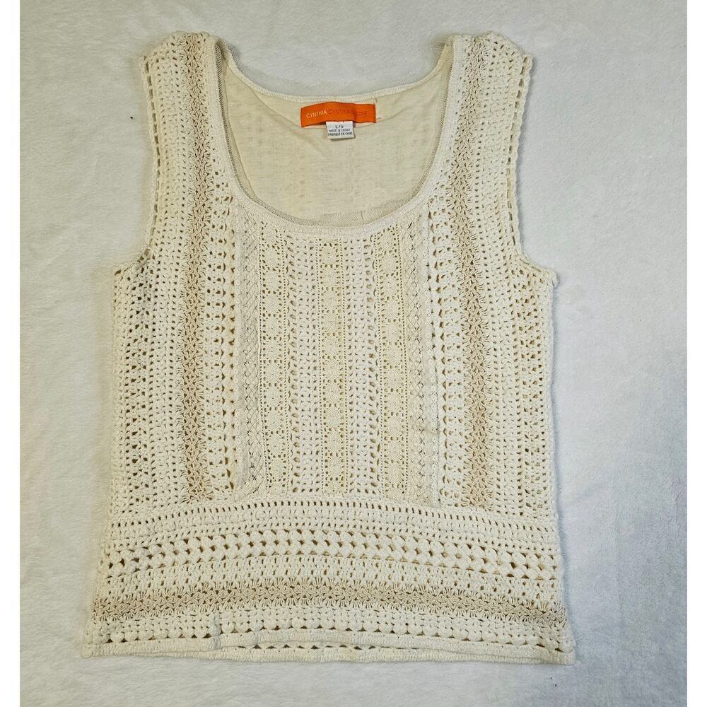 Cynthia Steffe SzL sleeveless top. Crochet lace accent. Cottage‎ Grandma core